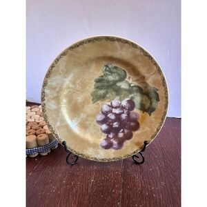 222 Fifth Cheri Blum Cortland Salad Plate Grapes Stoneware 8.25 Inch Tan Purple